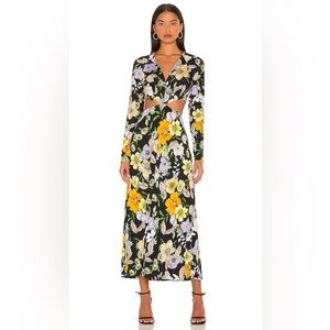 AFRM Assi Deep V Neck Side Cut Out Noir Vintage Dress